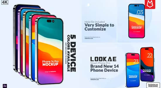 AE模板-三维手机界面APP应用展示介绍动画 Phone 14 Pro Device Mockup