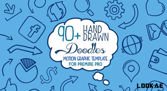 PR模板-90种手绘涂鸦线条图标动画 Hand Drawn Doodle Pack Mogrt