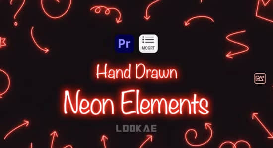 PR模板-48个手绘霓虹发光线条图形元素动画 Hand Drawn Neon Elements插图