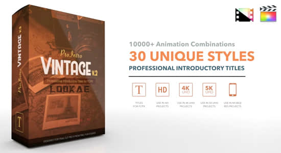 FCPX插件-30种复古文字标题排版设计动画 ProIntro Vintage V2