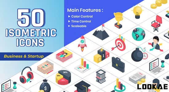 AE模板-50个三维等距商业宣传图标动画 Isometric Icons