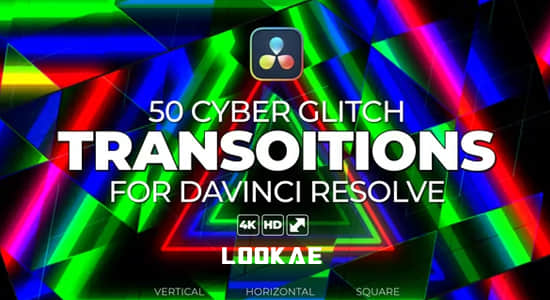 50种赛博朋克故障干扰过渡转场达芬奇模板预设 Cyber Glitch Transition Pack
