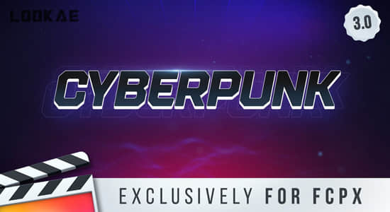 科技感赛博朋克毛刺霓虹灯扭曲转场字幕条标题动画FCPX插件 Cyberpunk