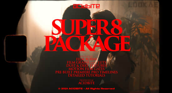 复古电影胶片边框灼烧噪点污渍纹理4K视频素材 Super 8 Package
