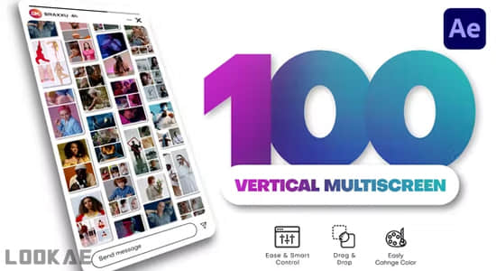 100种竖屏多画面网格组合动态分屏预设AE模板 Vertical Multiscreen Pack