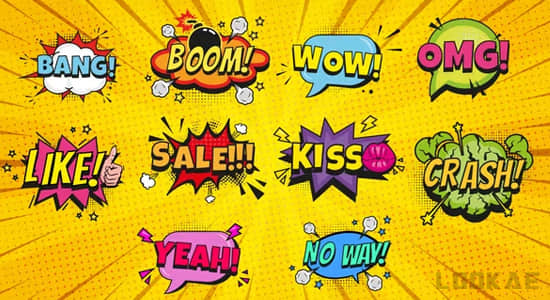 10组动漫卡通综艺花字弹窗气泡动画AE模板 Comic Bubble Cartoon Titles