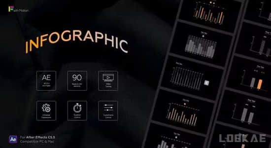 90组信息数据统计柱状图走势图形动画AE模板 Infographic Bar