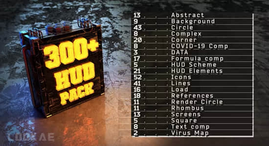 AE模板-300个科技感HUD元素界面图形动画包 HUD Element Pack