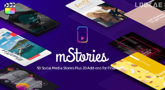 FCPX插件-70个社交媒体竖屏排版封面海报宣传设计包装动画 mStories 1
