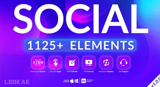 AE脚本-1125个现代时尚文字标题排版调色转场背景动画预设 Social Pack