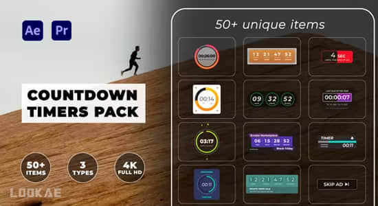 AE/PR模板-50组现代可视化设计数字时间倒计时图形动画 Countdown Timers Pack