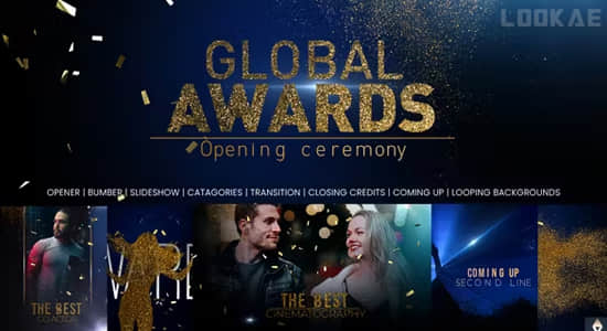 漂亮华丽金色纸屑粒子颁奖典礼栏目包装动画开场片头AE模板 Awards Opener