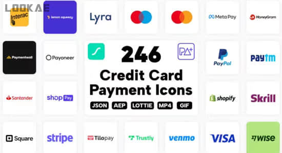 AE模板-246个日常支付交易应用程序矢量Icons图标动画 Credit Card