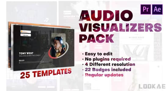 25种样式音频可视化创意展示效果AE/PR模板 Audio Visualizers Pack