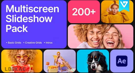 多屏画面网格组合排列分屏包装展示动画AE模板 Multiscreen Slideshow Pack