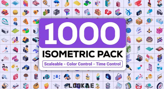 1000个日常生活等距图标动画AE模板 Isometric Icons Pack