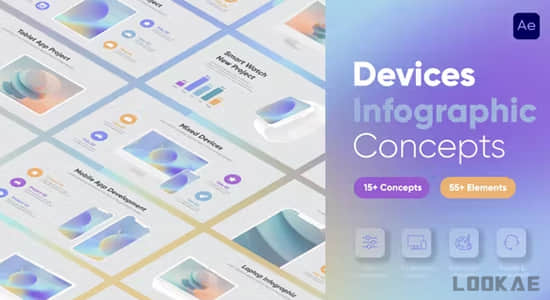 AE模板-70个手机平板电脑手表电子设备信息图表场景介绍展示动画 Device Infographics