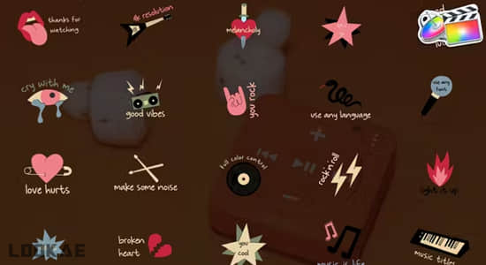 FCPX插件-20个创意卡通时尚音乐文字标题动画 Music Titles