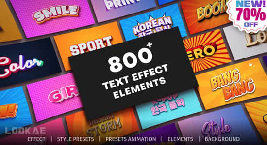 AE脚本-800个复古卡通时尚广告宣传三维文字标题特效字幕动画预设 Text Effect v1.0
