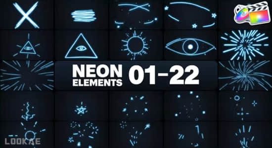 FCPX插件-22个霓虹发光动态图形动画元素 Neon Elements