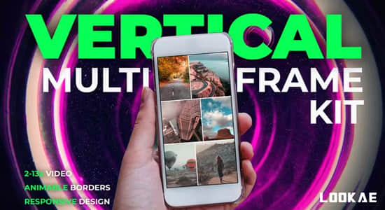 FCPX插件-12组竖屏自定义网格布局分屏插件动画 Vertical Multiframe Kit