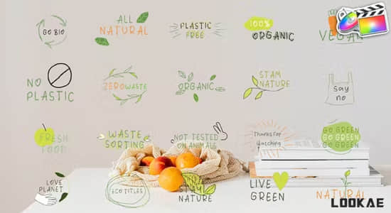 FCPX插件-20组植物藤蔓卡通图形文字标题动画 Eco Titles