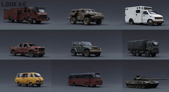 陈旧卡车吉普大巴面包车汽车3D模型Blender/FBX/OBJ格式