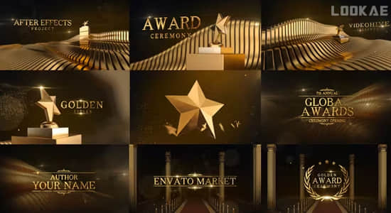 AE模板-金色五角星粒子颁奖典礼文字标题开场片头 Awards Ceremony Golden Titles