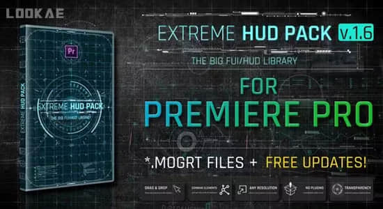PR模板-600组信息图形HUD界面元素动画包 Extreme HUD Pack v1.6