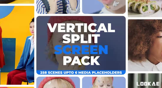 AE模板-258个垂直竖屏动态画面拼贴视频分屏预设 Vertical Split Screen Pack
