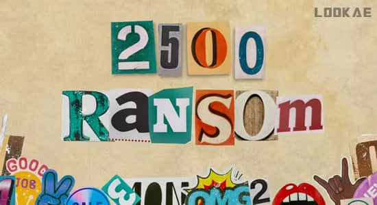 AE脚本-2500个复古英文字母符号贴纸撕裂元素拼贴组合动画预设 Ransom Letters