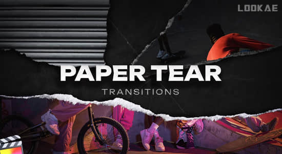 FCPX插件-50种纸张撕裂纹理拼贴转场过渡预设 Paper Tear Transitions