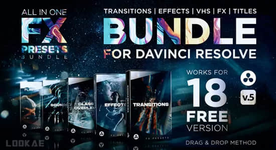 达芬奇模板-上千种无缝转场视觉特效VHS光效叠加预设包 DaVinci Resolve FX Presets V5