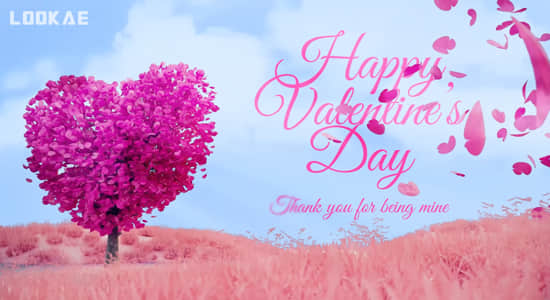 AE模板-浪漫情人节粉红心形树花瓣飘舞开场片头 Valentines Tree Wishes Reveal