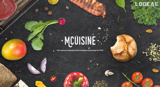 FCPX插件-276个水果蔬菜肉类面包佐料食物餐具动画预设 mCuisine