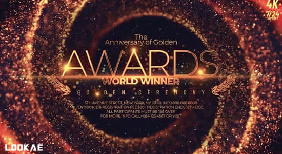 AE模板-金色华丽粒子背景图文介绍颁奖典礼包装开场片头 Awards Show