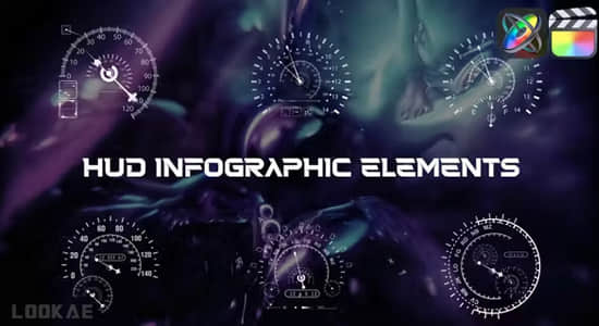 FCPX插件-94个科技感信息数据图表元素动画 HUD Infographic Elements