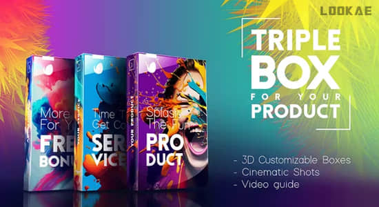 AE模板-三维立体盒子数字产品包装宣传展示动画 Triple Box Set for Your Digital Product