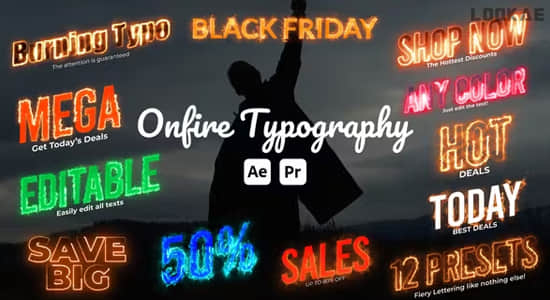 魔法能量火焰描边文字标题动画AE/PR模板 On Fire Animated Typography