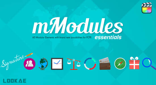 FCPX插件-60个社交网络图形图标动画 mModules Essentials