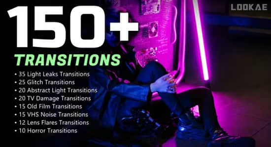 视频素材-150个镜头光效老电影VHS故障干扰转场过渡动画 Transitions