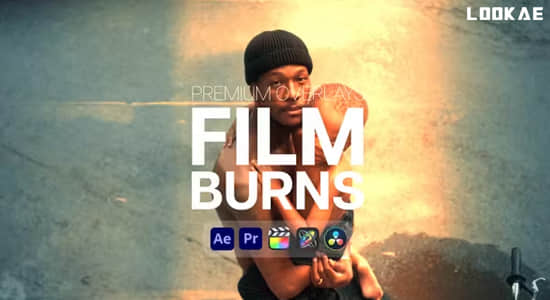 AE/PR模板-复古胶片刮痕灼烧闪光纹理叠加视觉特效 Premium Overlays Film Burn