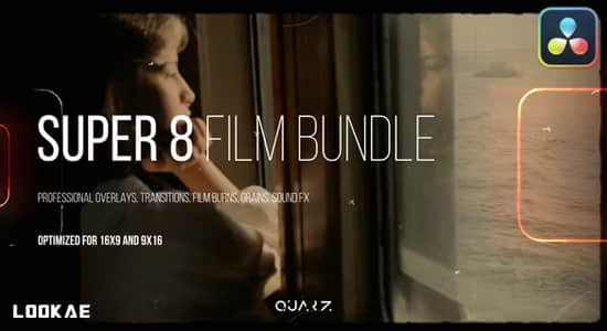 达芬奇模板-复古老电影胶片闪烁灼烧刮痕视觉效果 Super 8 Film Bundle for Davinci Resolve