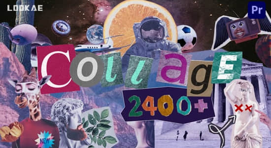 PR脚本-2400个人物动物植物食物交通物品复古贴纸定格动画预设 Collage Creator