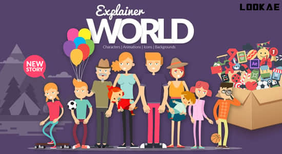 AE模板-二维卡通人物角色动作场景预设MG动画 Explainer World Characters