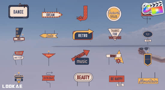 FCPX插件-20组可爱卡通路牌方向标志图形文字标题动画 Direction Sign Titles