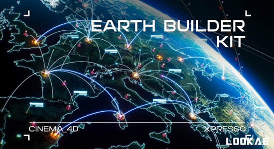 C4D插件-三维地球连线动画预设资产 Earth Builder Kit – Cinema 4D Xpresso