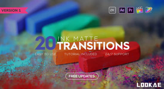 视频素材/FCPX插件-20组彩色水墨遮罩过渡转场动画 INK Transitions