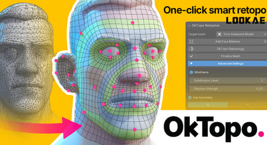 Blender插件-头部布线自动重拓扑工具 Oktopo Remesher V1.0