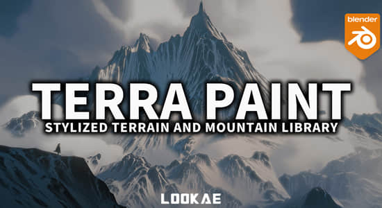 Blender预设-卡通风格雪山草地沙漠岩石地形模型资产 Terra Paint